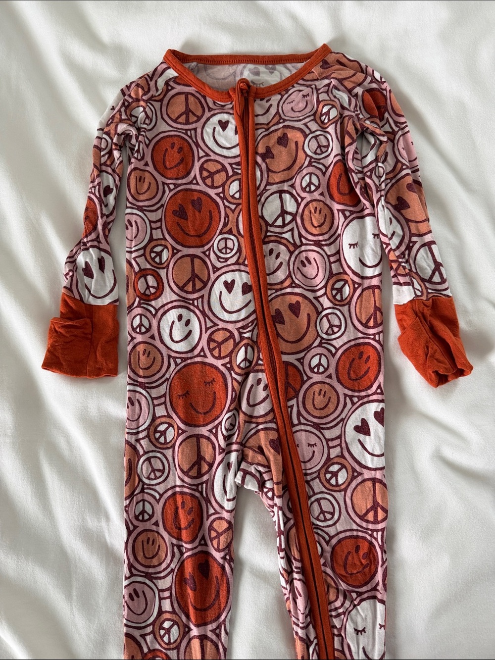 Little Sleepies Groovy Baby Zippy Smiley Peace One-Piece Pajamas 6-12 months